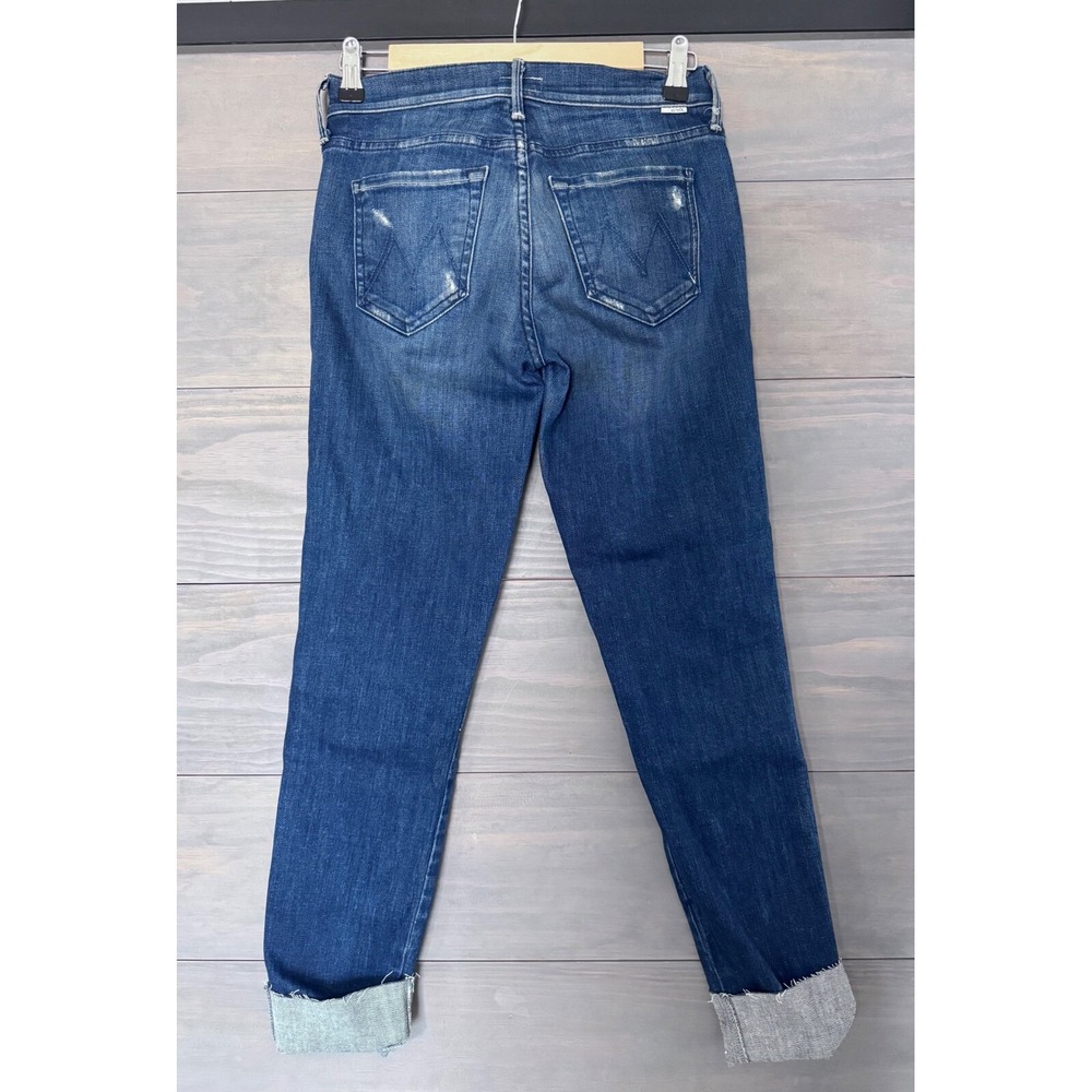 MOTHER Jeans THE PONYBOY Echoes Blue Straight Stretch Distressed Wide Cuff Sz 25 - Picture 5 of 10